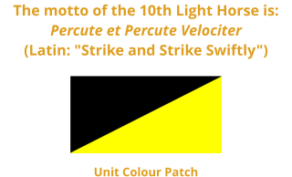 Unit Colour Patch The motto of the 10th Light Horse is:Percute et Percute Velociter (Latin: "Strike and Strike Swiftly")